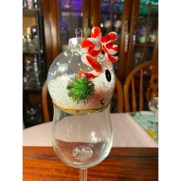 Snowman Head Christmas Ornament 3 inch Clear Ball w foam snow inside & earmuffs - Picture 8 of 15